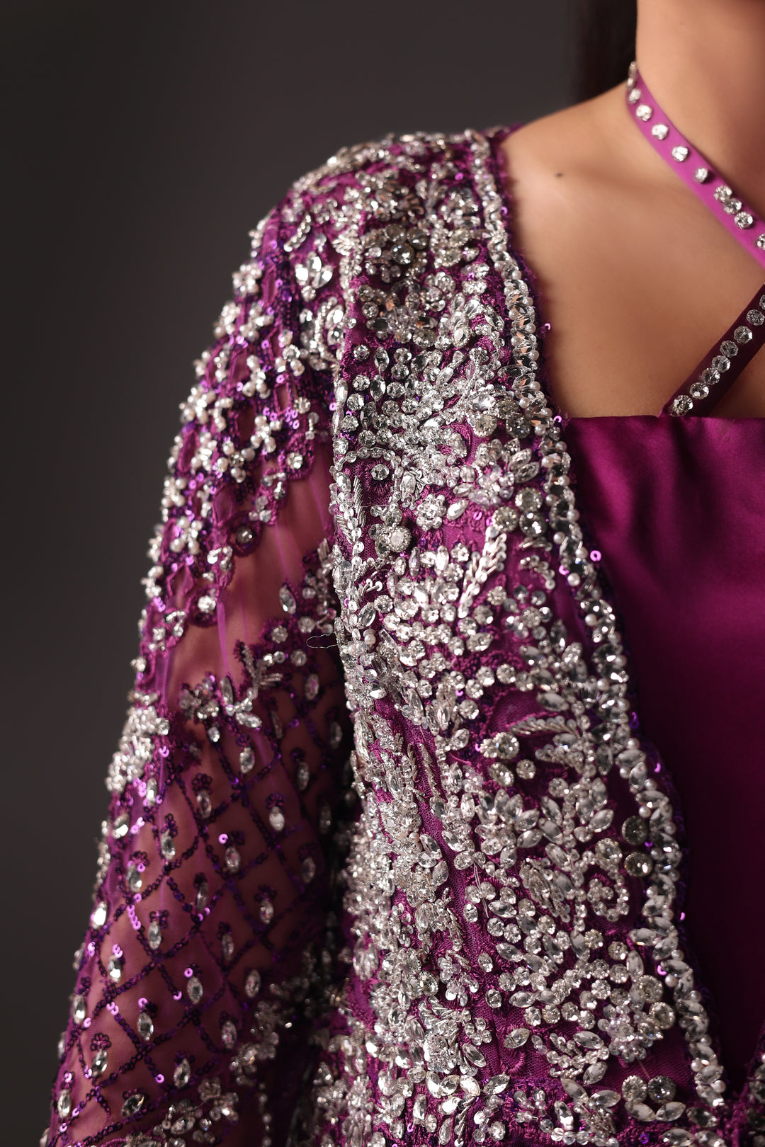 Reema Ahsan - Ava Net & Silk Jacket Dress For Women - Purple - 2 Piece