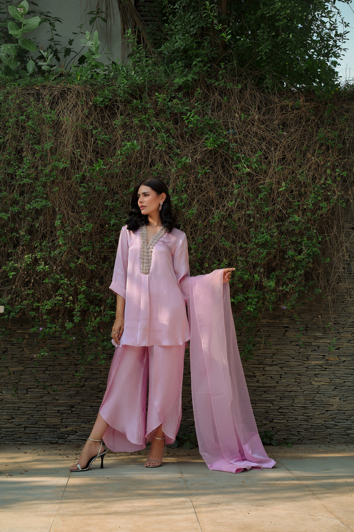 Reema Ahsan - Nyra Shamoz Silk Suit For Women - Light Pink - 3 Piece