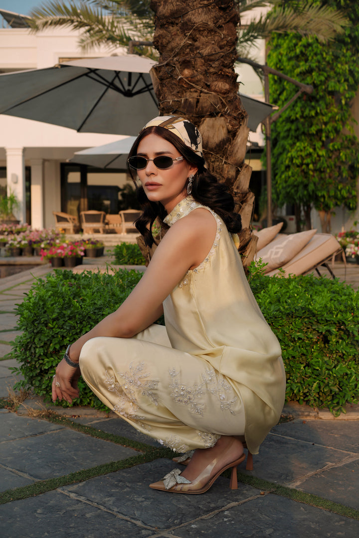 Reema Ahsan - Rina Shamoz Silk Suit For Women - Yellow - 3 Piece