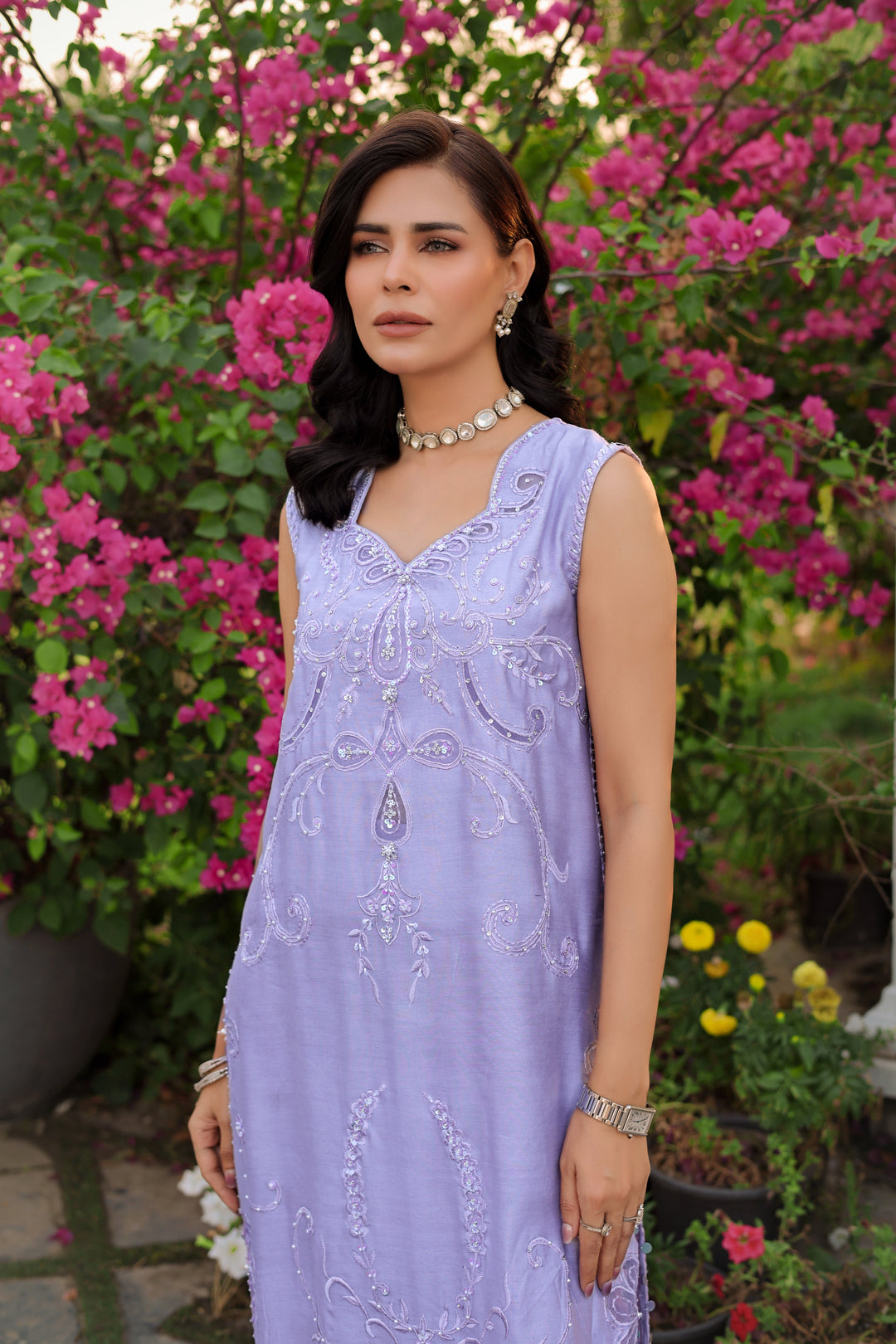 Reema Ahsan - Nysa Khadi Silk Suit For Women - Lilac - 3 Piece
