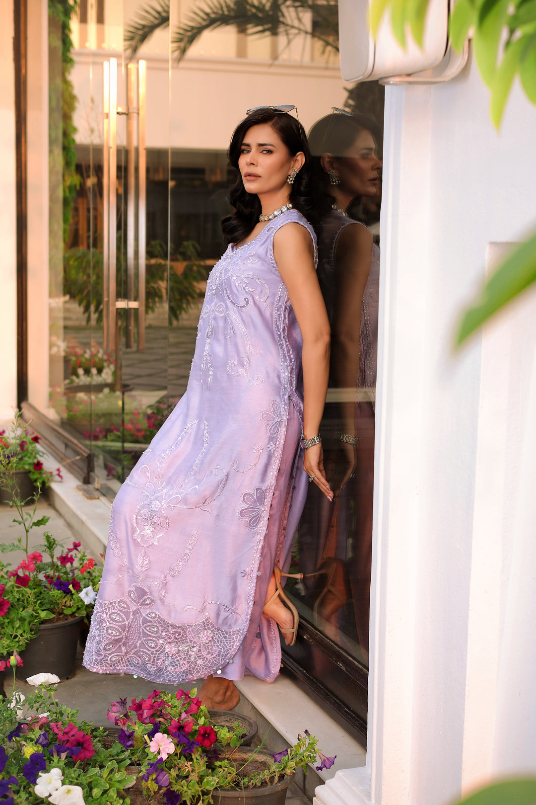 Reema Ahsan - Nysa Khadi Silk Suit For Women - Lilac - 3 Piece