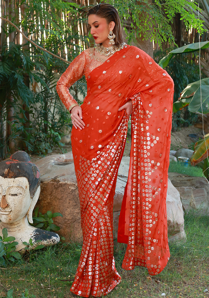 Huma Adnan - Sehvira - Silk - Orange - 3 Piece