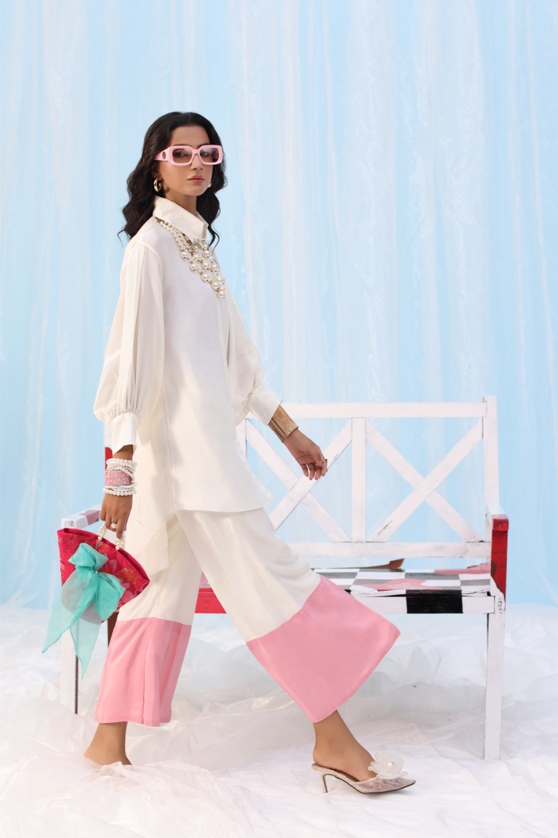 Musferah Saad - Sweet Precision - White & Pastel pink - Silk - 1 Piece