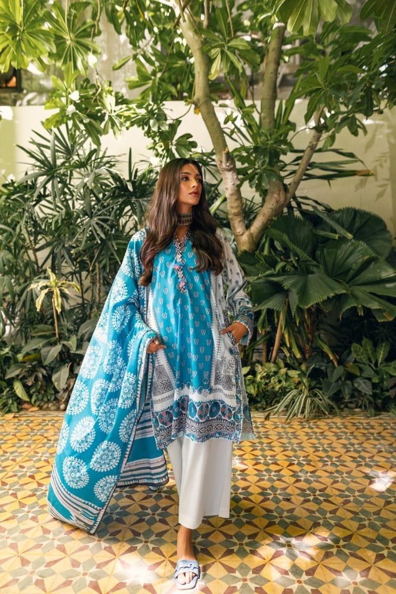 Oaks - Misty Blue 3 Piece Cambric Printed - Unstitched - Studio by TCS