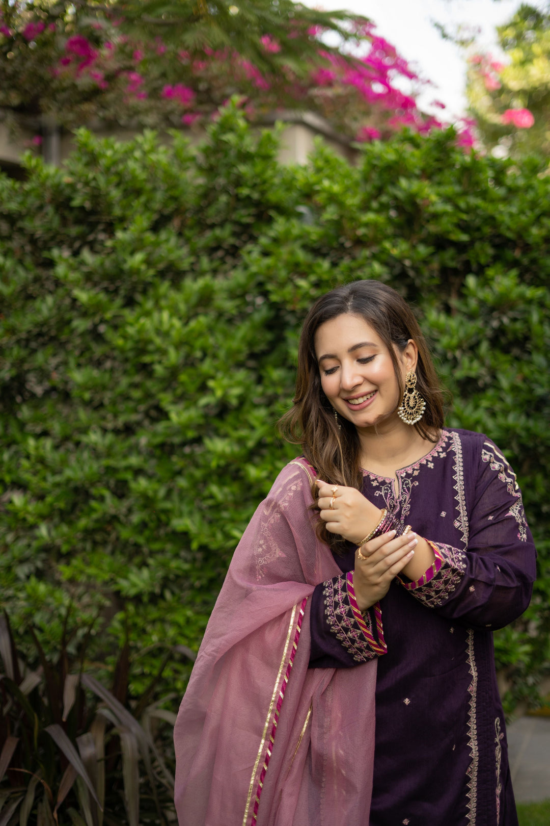 Omal by Komal - ZIMAL - Purple - Loom Net & Javeria Net - 3 Piece