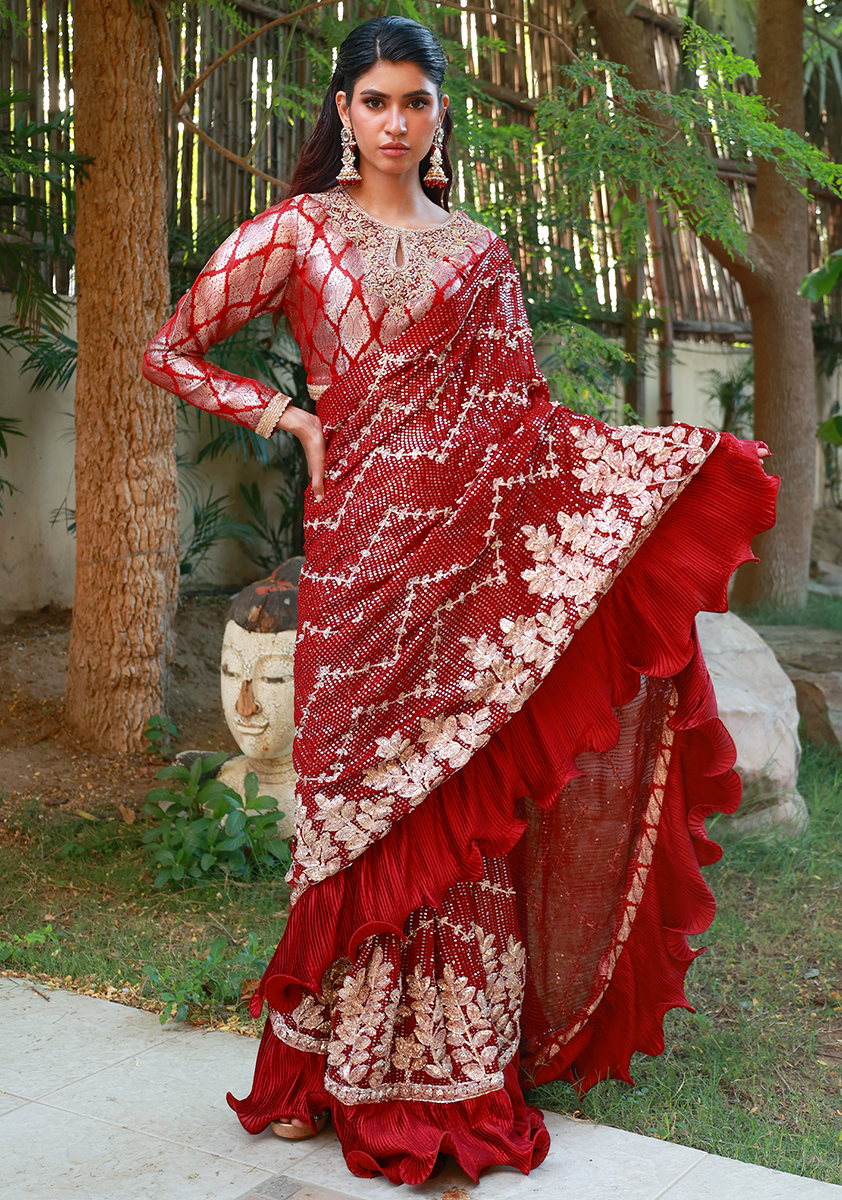 Huma Adnan - Fazeel - Jamawar - Maroon - 3 Piece