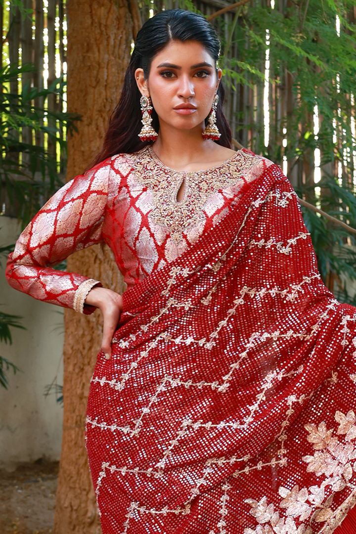 Huma Adnan - Fazeel - Jamawar - Maroon - 3 Piece