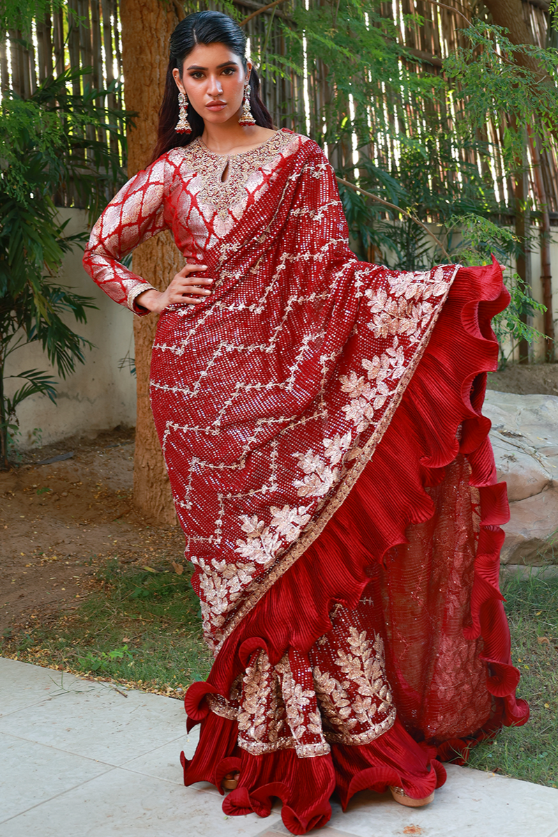 Huma Adnan - Fazeel - Jamawar - Maroon - 3 Piece