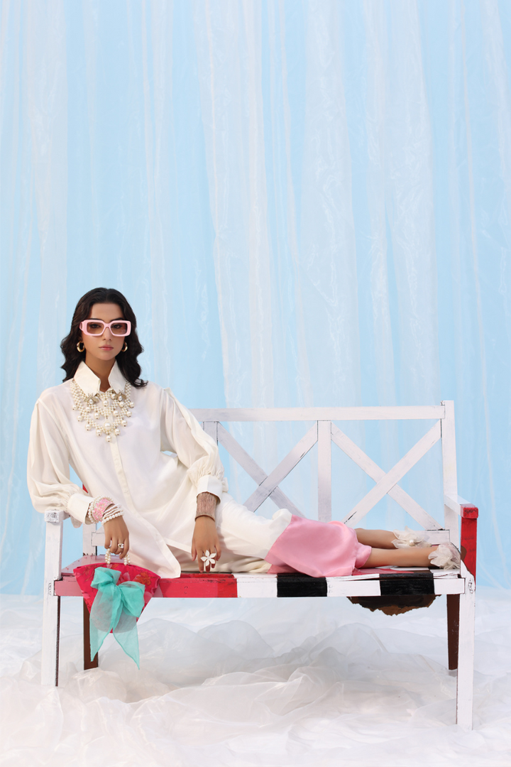 Musferah Saad - Sweet Precision - White & Pastel pink - Silk - 1 Piece