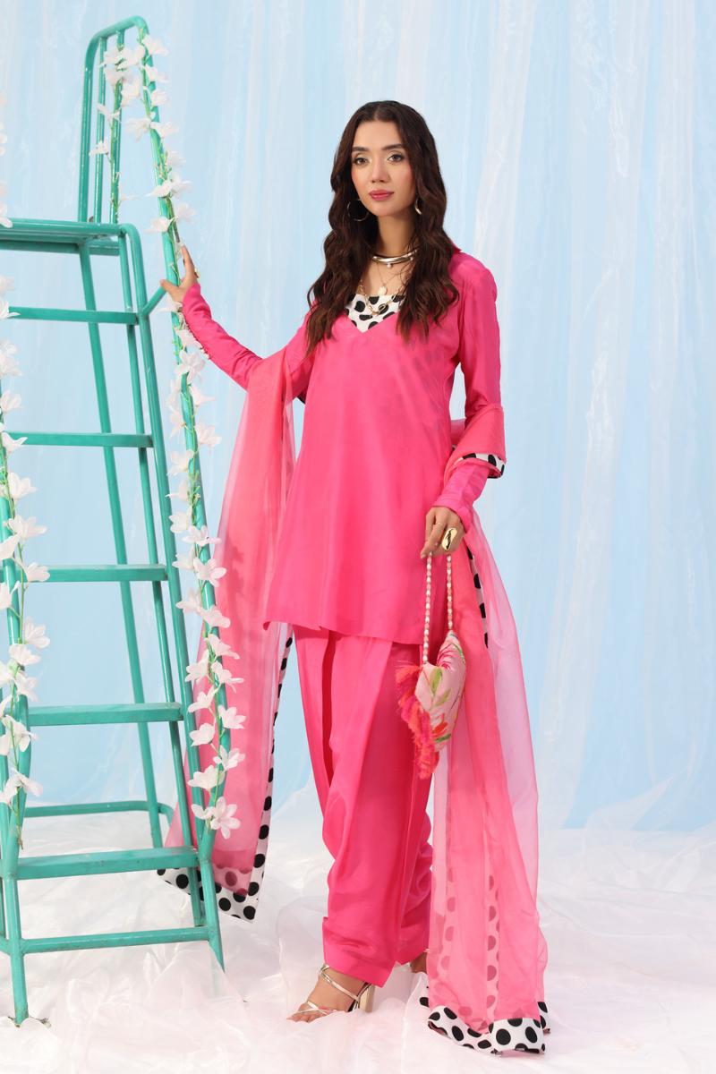 Musferah Saad - Polka Pop - Barbie pink - Silk - 2 Piece
