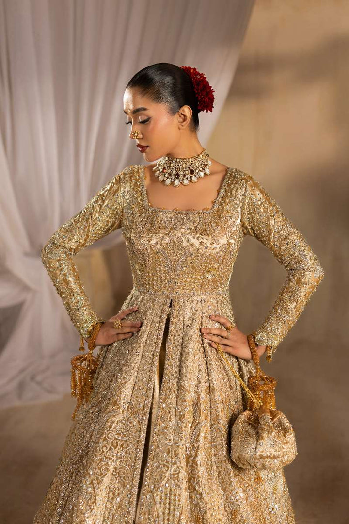Anayra Amal - Shahaan Embroidered + Hand Worked Lame' Tissue Suit For Women - Golden - 3 Piece