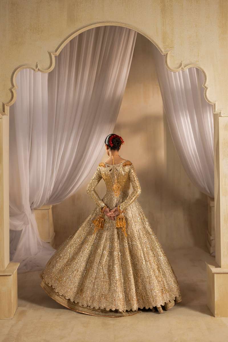 Anayra Amal - Shahaan Embroidered + Hand Worked Lame' Tissue Suit For Women - Golden - 3 Piece