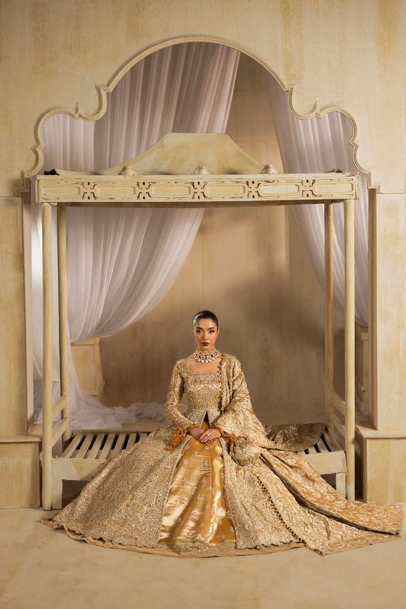 Anayra Amal - Shahaan Embroidered + Hand Worked Lame' Tissue Suit For Women - Golden - 3 Piece