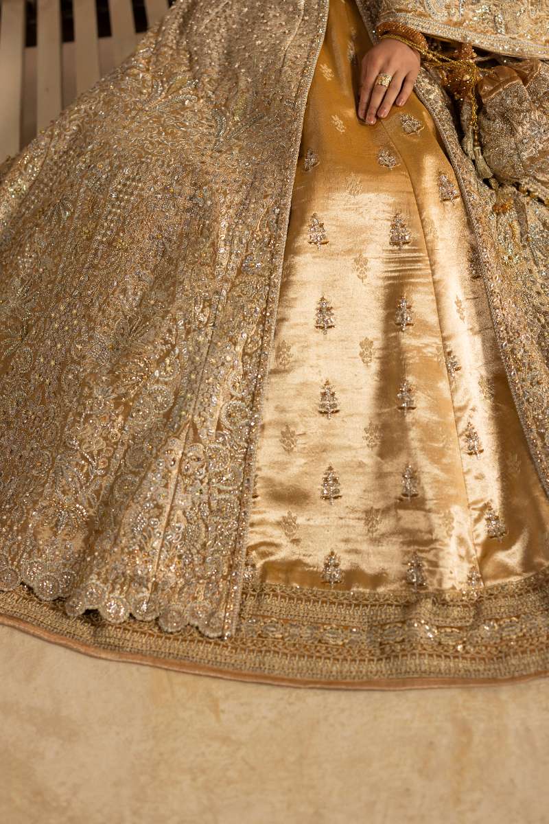 Anayra Amal - Shahaan Embroidered + Hand Worked Lame' Tissue Suit For Women - Golden - 3 Piece