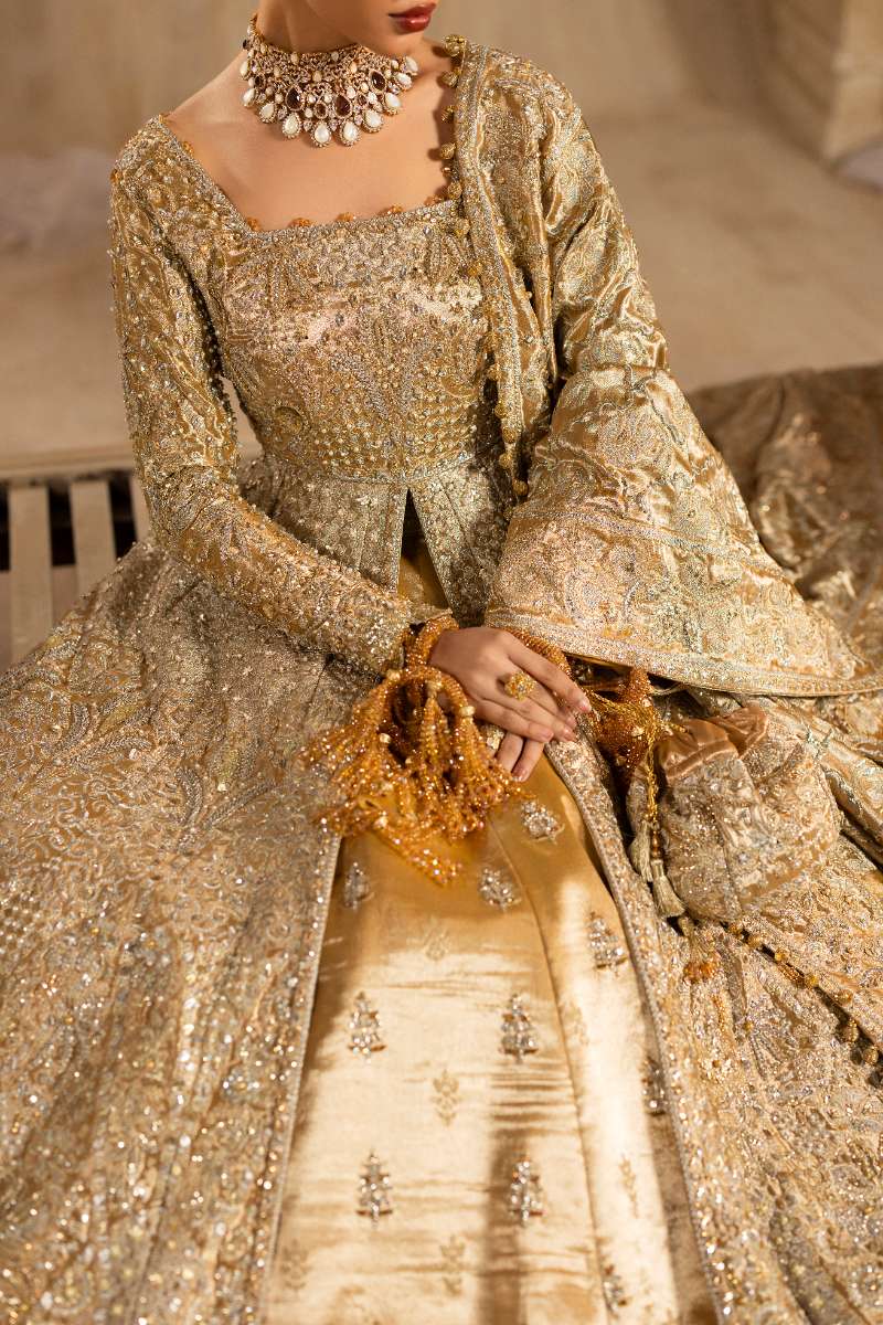 Anayra Amal - Shahaan Embroidered + Hand Worked Lame' Tissue Suit For Women - Golden - 3 Piece