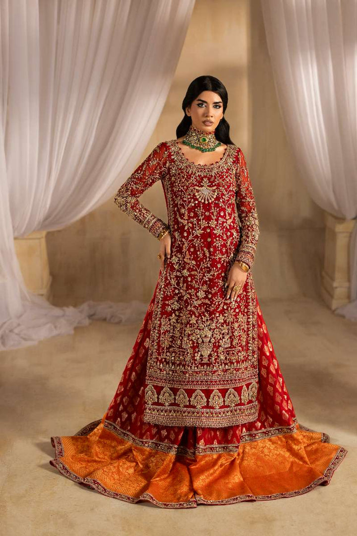 Anayra Amal - Dilkash Embroidered + Hand Worked Net+Jamawar Suit For Women - Red - 4 Piece