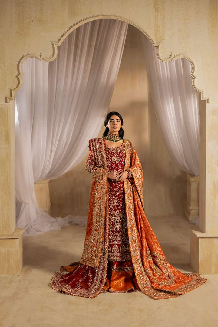 Anayra Amal - Dilkash Embroidered + Hand Worked Net+Jamawar Suit For Women - Red - 4 Piece