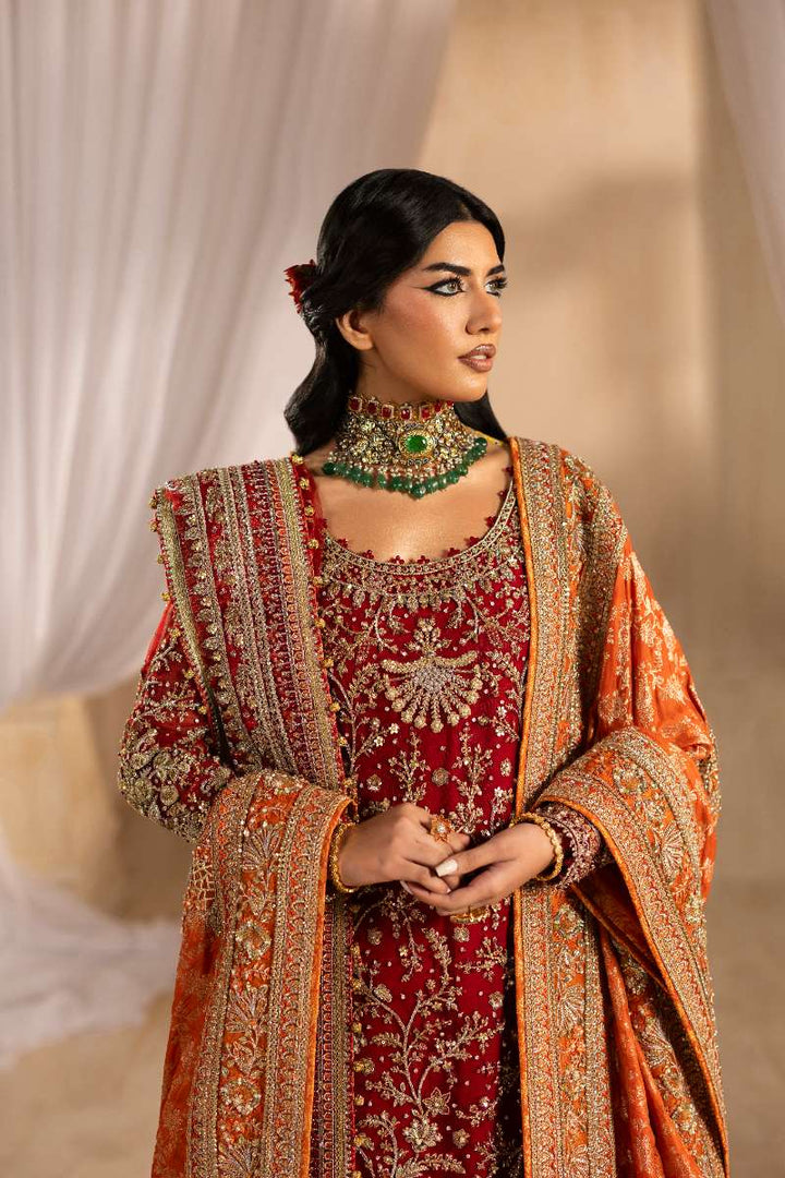Anayra Amal - Dilkash Embroidered + Hand Worked Net+Jamawar Suit For Women - Red - 4 Piece