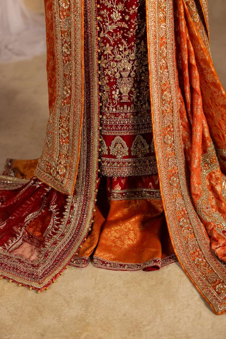 Anayra Amal - Dilkash Embroidered + Hand Worked Net+Jamawar Suit For Women - Red - 4 Piece