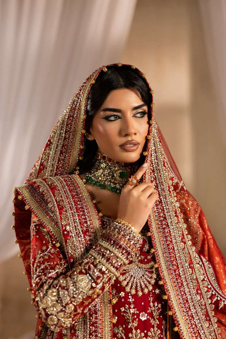 Anayra Amal - Dilkash Embroidered + Hand Worked Net+Jamawar Suit For Women - Red - 4 Piece