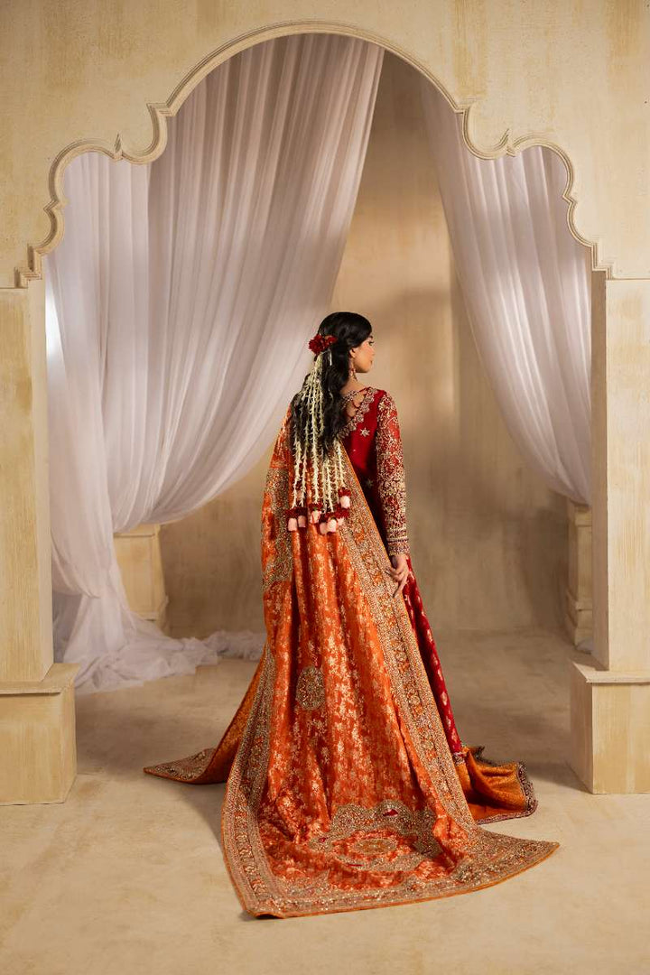 Anayra Amal - Dilkash Embroidered + Hand Worked Net+Jamawar Suit For Women - Red - 4 Piece