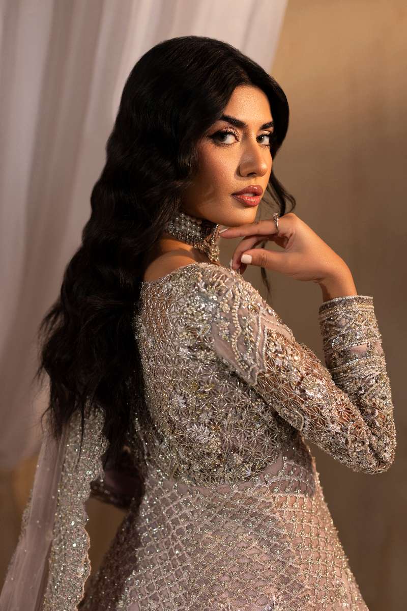 Anayra Amal - Zeenia Embroidered + Hand Worked Silk+Net Suit For Women - Lilac - 3 Piece