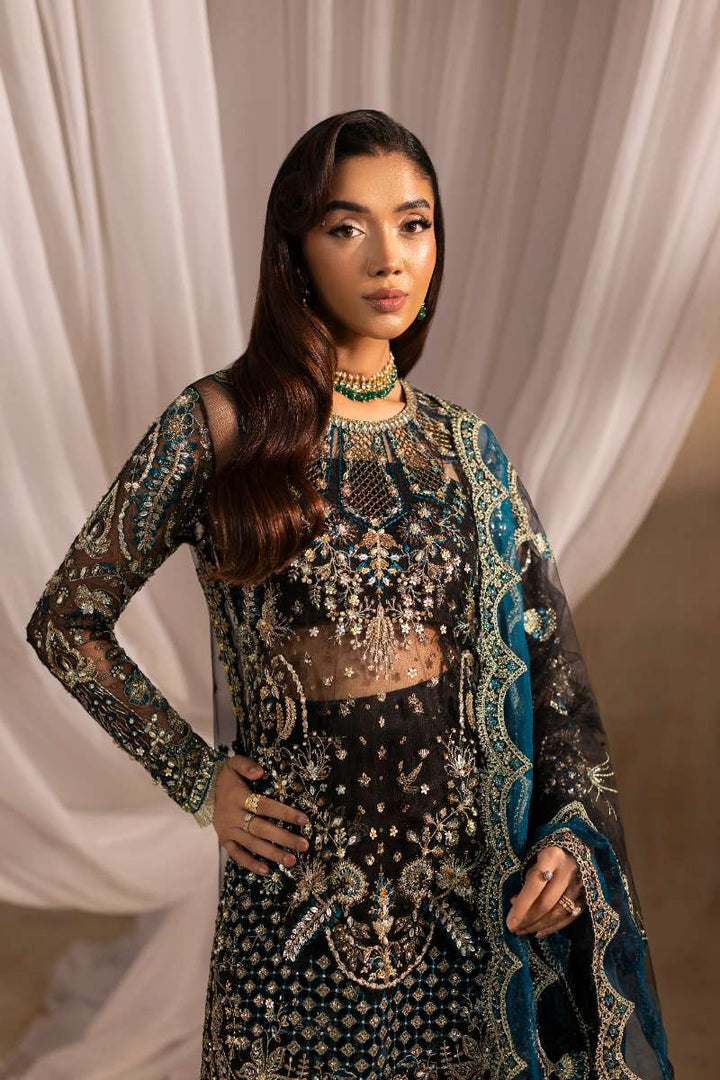 Anayra Amal - Siyah Embroidered + Hand Embellishment Net Suit For Women - Black - 3 Piece