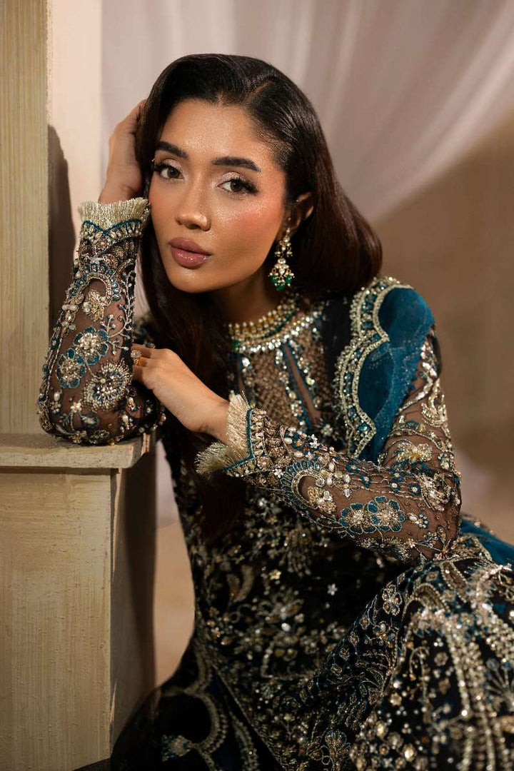 Anayra Amal - Siyah Embroidered + Hand Embellishment Net Suit For Women - Black - 3 Piece