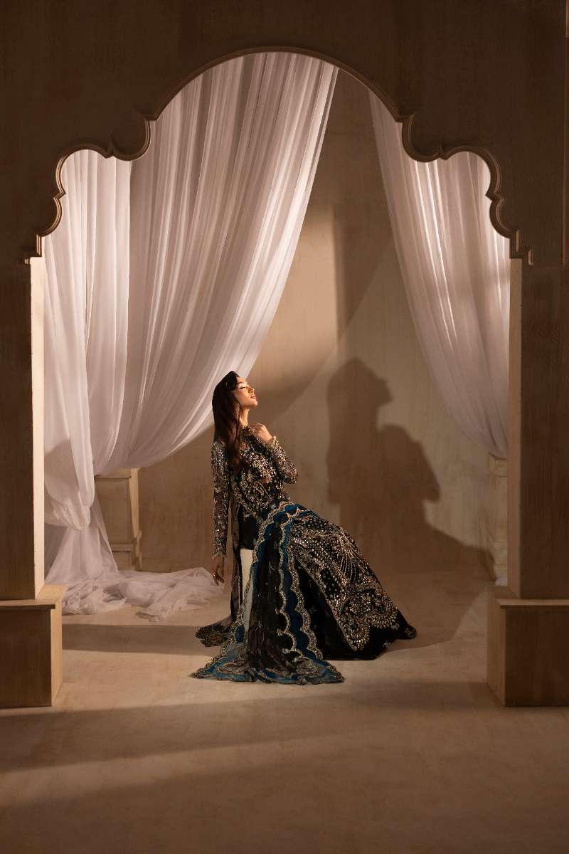 Anayra Amal - Siyah Embroidered + Hand Embellishment Net Suit For Women - Black - 3 Piece