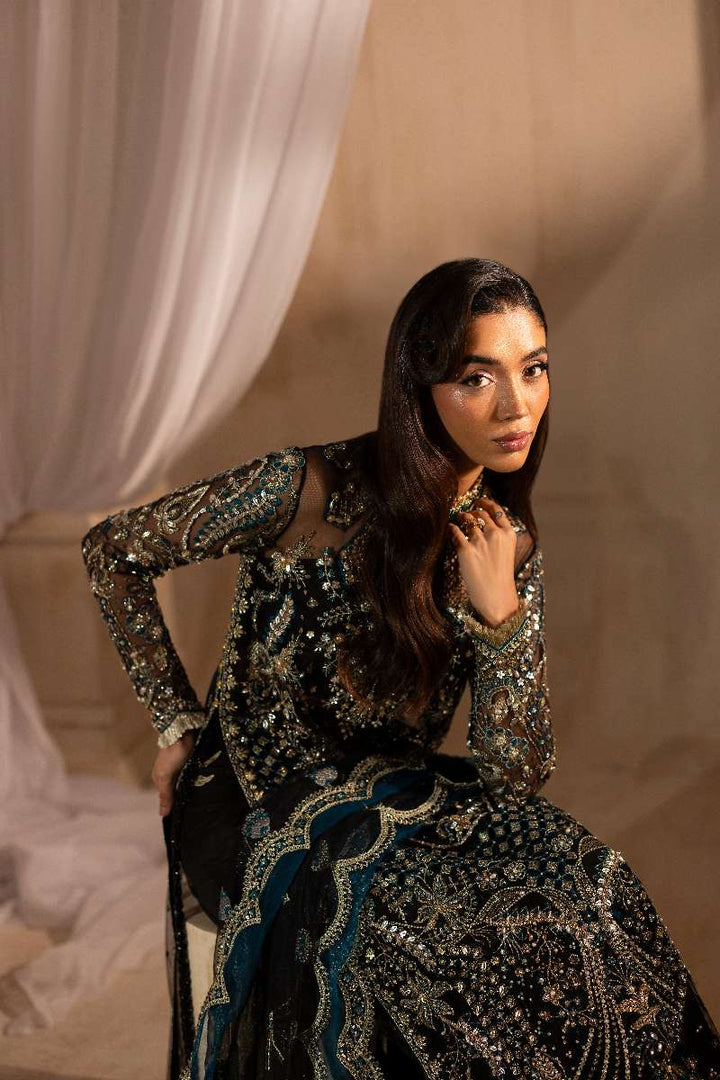 Anayra Amal - Siyah Embroidered + Hand Embellishment Net Suit For Women - Black - 3 Piece