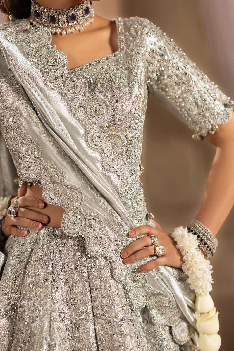 Anayra Amal - Chandi Embroidered + Hand Worked Lame' Tissue Suit For Women - Silver - 3 Piece