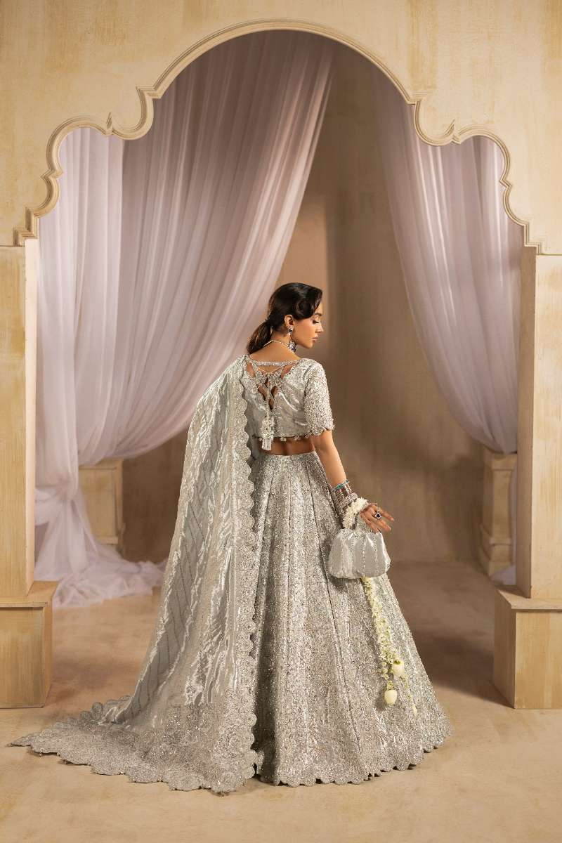 Anayra Amal - Chandi Embroidered + Hand Worked Lame' Tissue Suit For Women - Silver - 3 Piece