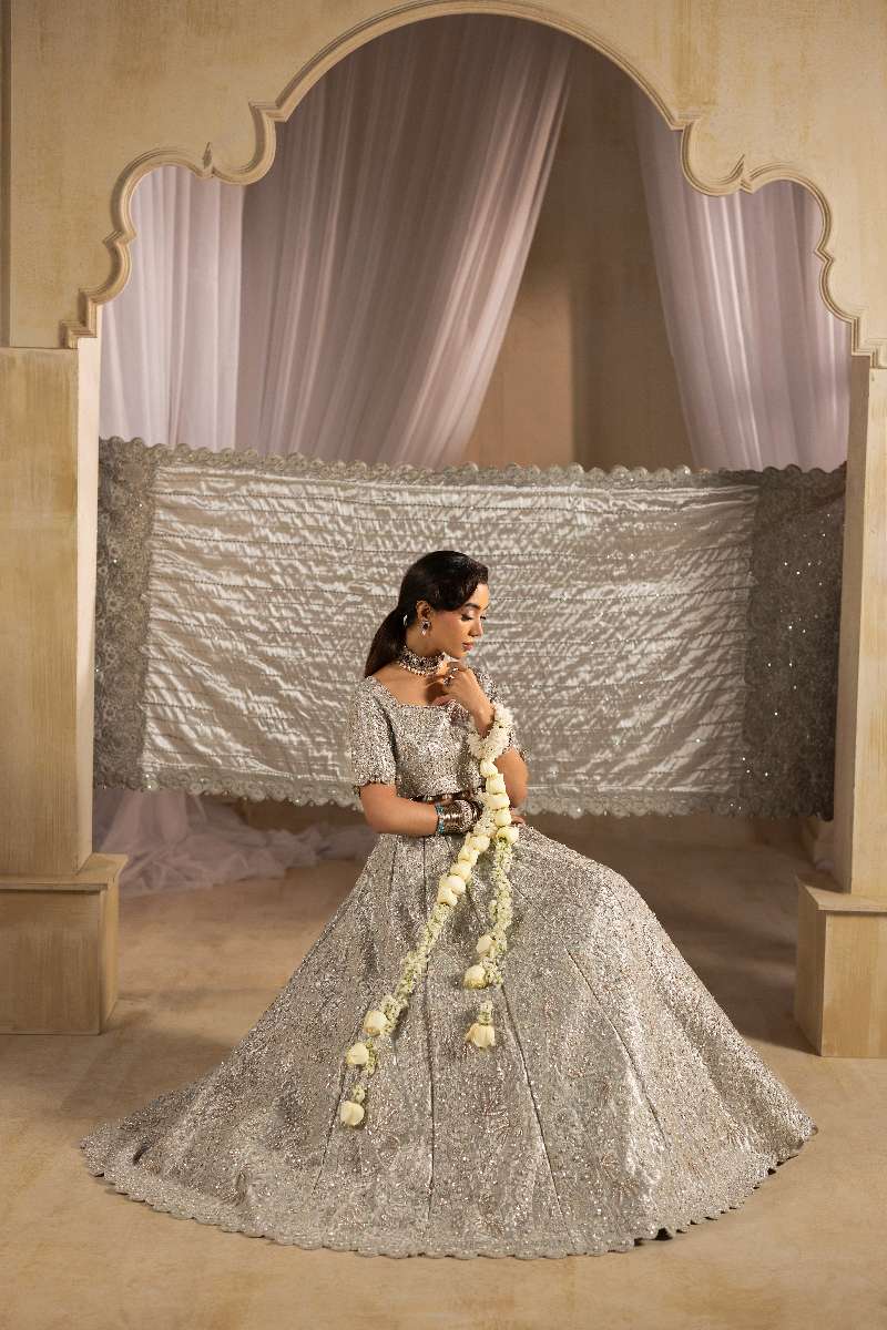 Anayra Amal - Chandi Embroidered + Hand Worked Lame' Tissue Suit For Women - Silver - 3 Piece