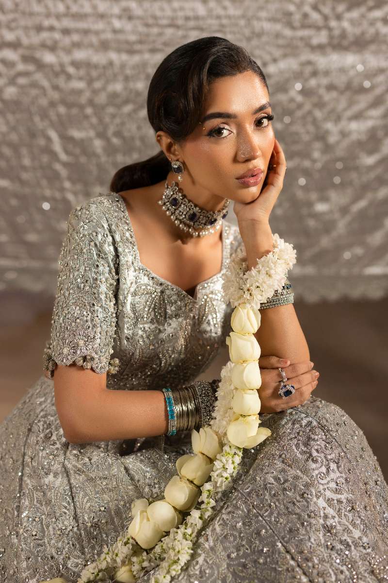 Anayra Amal - Chandi Embroidered + Hand Worked Lame' Tissue Suit For Women - Silver - 3 Piece