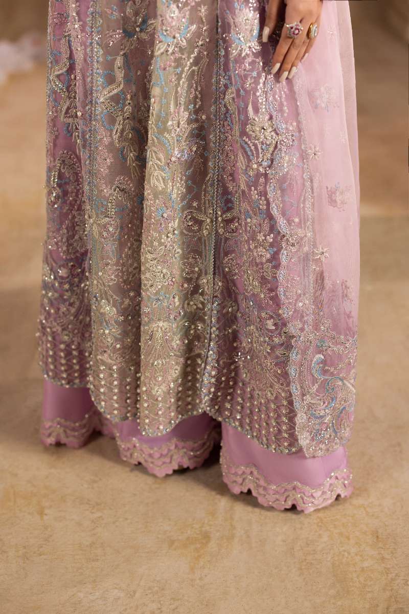 Anayra Amal - Ayra Embroidered + Hand Embellishment Organza Suit For Women - Lavender+ButterYellow+Peach - 3 Piece