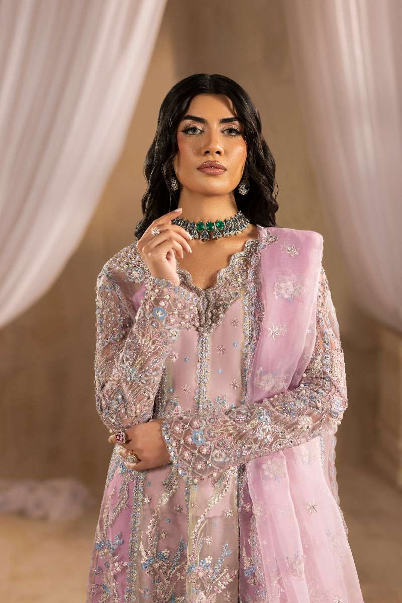 Anayra Amal - Ayra Embroidered + Hand Embellishment Organza Suit For Women - Lavender+ButterYellow+Peach - 3 Piece