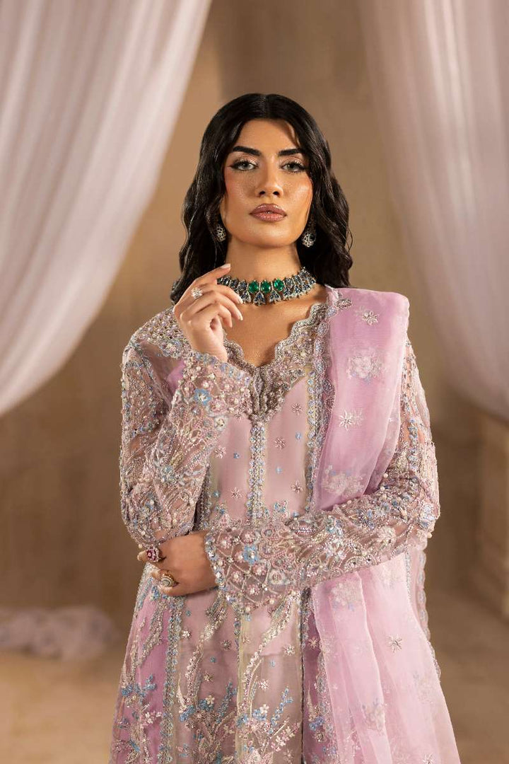 Anayra Amal - Ayra Embroidered + Hand Embellishment Organza Suit For Women - Lavender+ButterYellow+Peach - 3 Piece