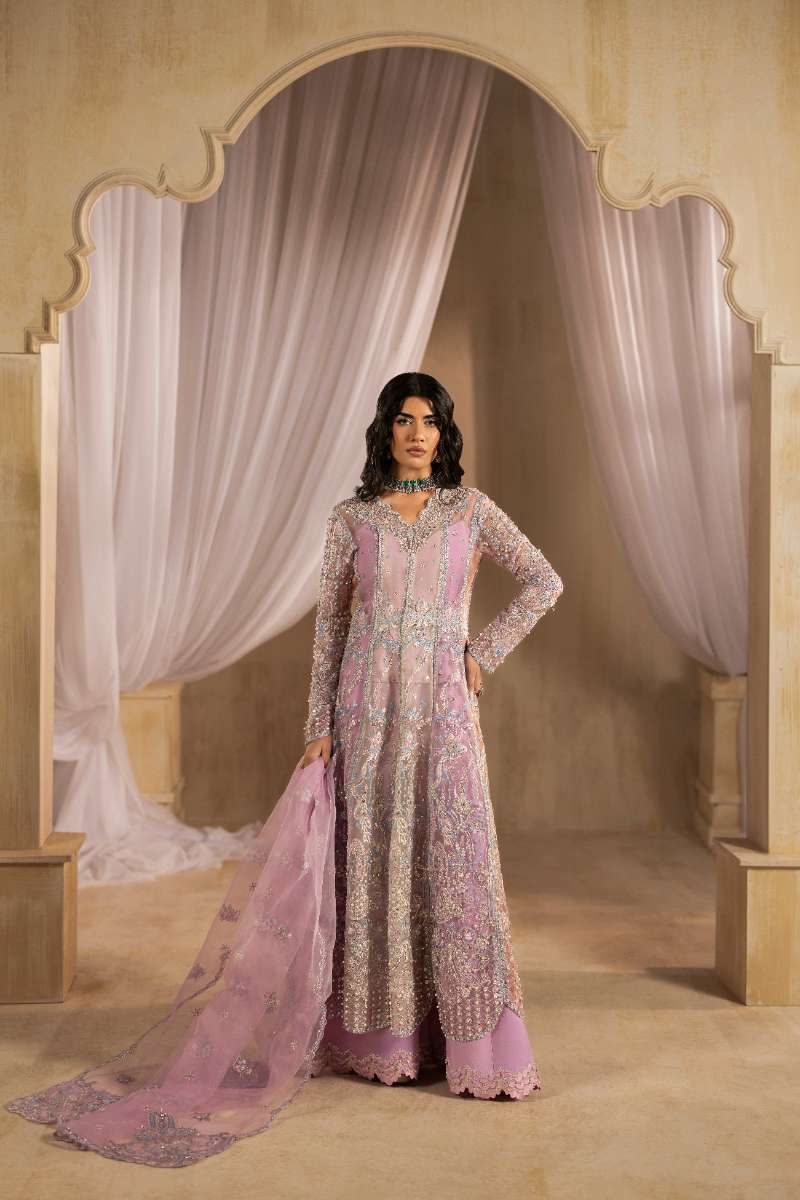 Anayra Amal - Ayra Embroidered + Hand Embellishment Organza Suit For Women - Lavender+ButterYellow+Peach - 3 Piece