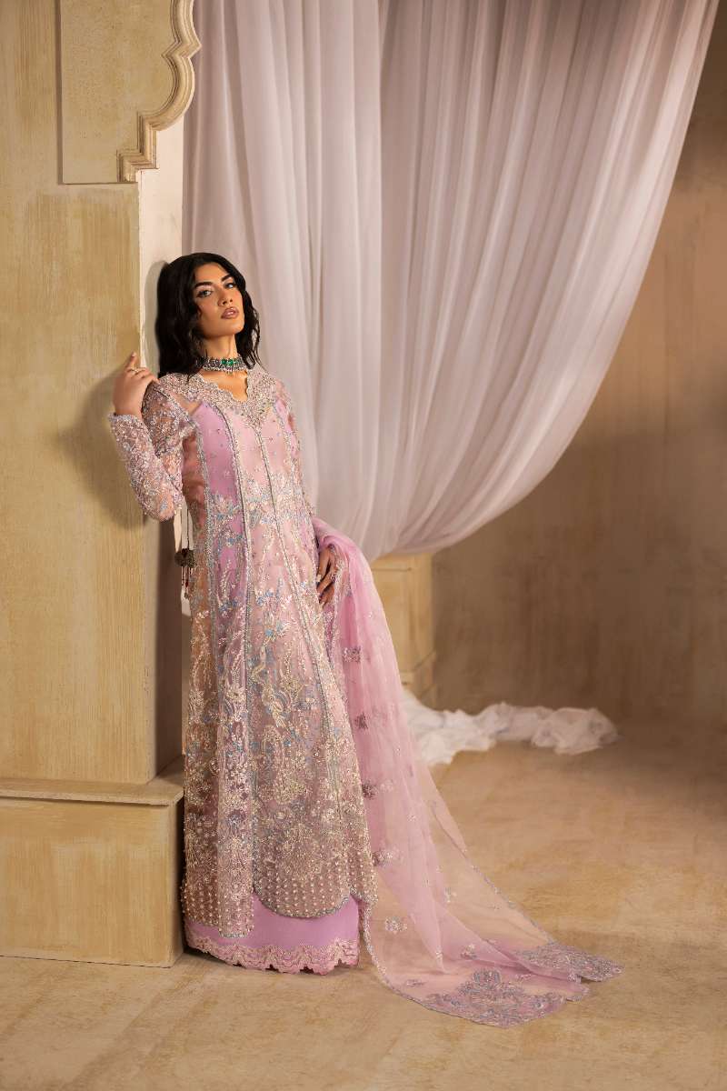 Anayra Amal - Ayra Embroidered + Hand Embellishment Organza Suit For Women - Lavender+ButterYellow+Peach - 3 Piece
