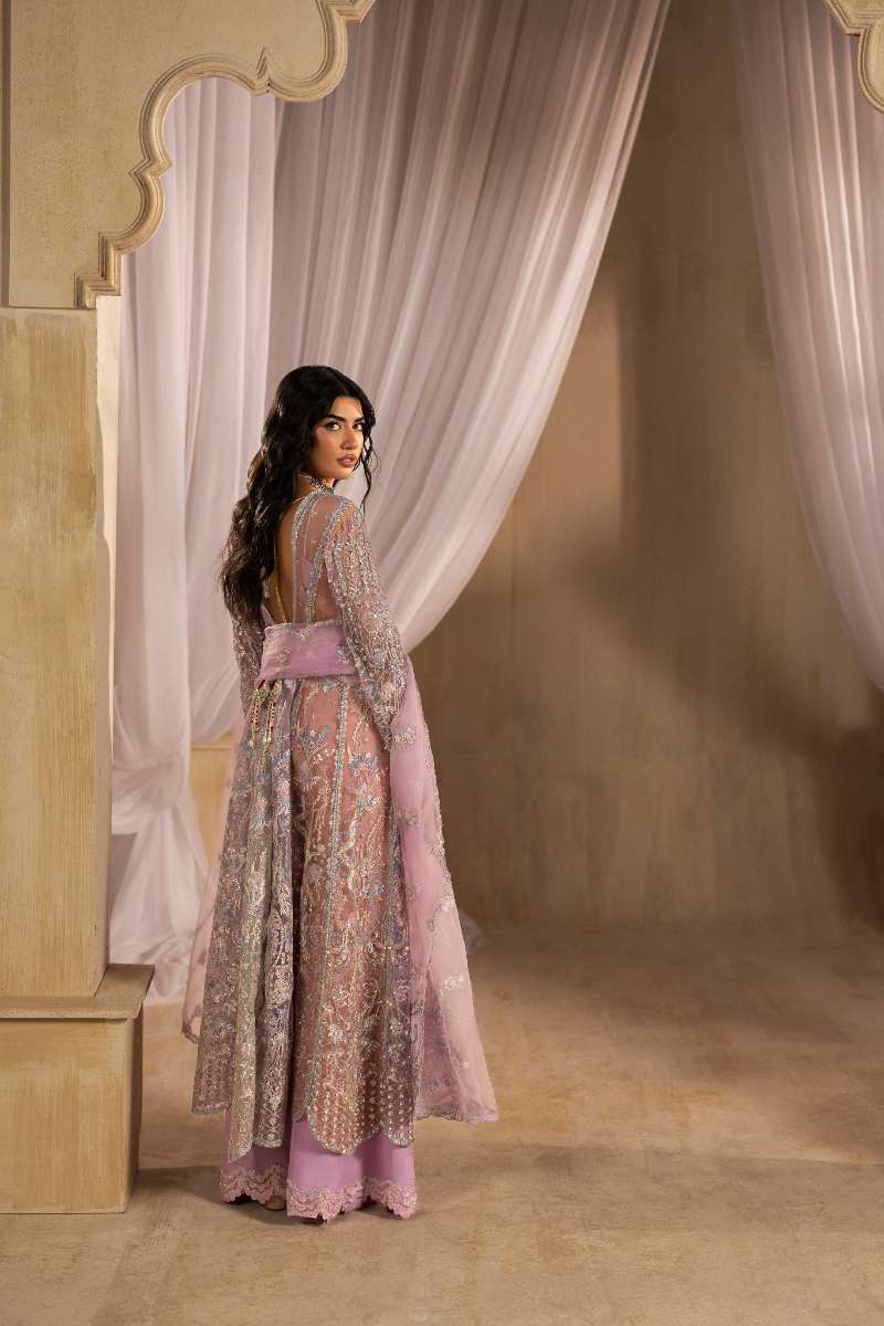 Anayra Amal - Ayra Embroidered + Hand Embellishment Organza Suit For Women - Lavender+ButterYellow+Peach - 3 Piece