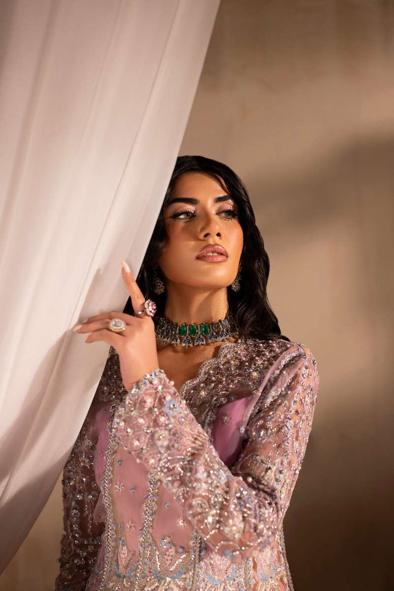 Anayra Amal - Ayra Embroidered + Hand Embellishment Organza Suit For Women - Lavender+ButterYellow+Peach - 3 Piece