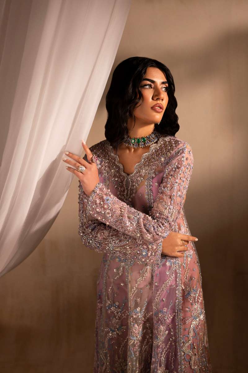 Anayra Amal - Ayra Embroidered + Hand Embellishment Organza Suit For Women - Lavender+ButterYellow+Peach - 3 Piece