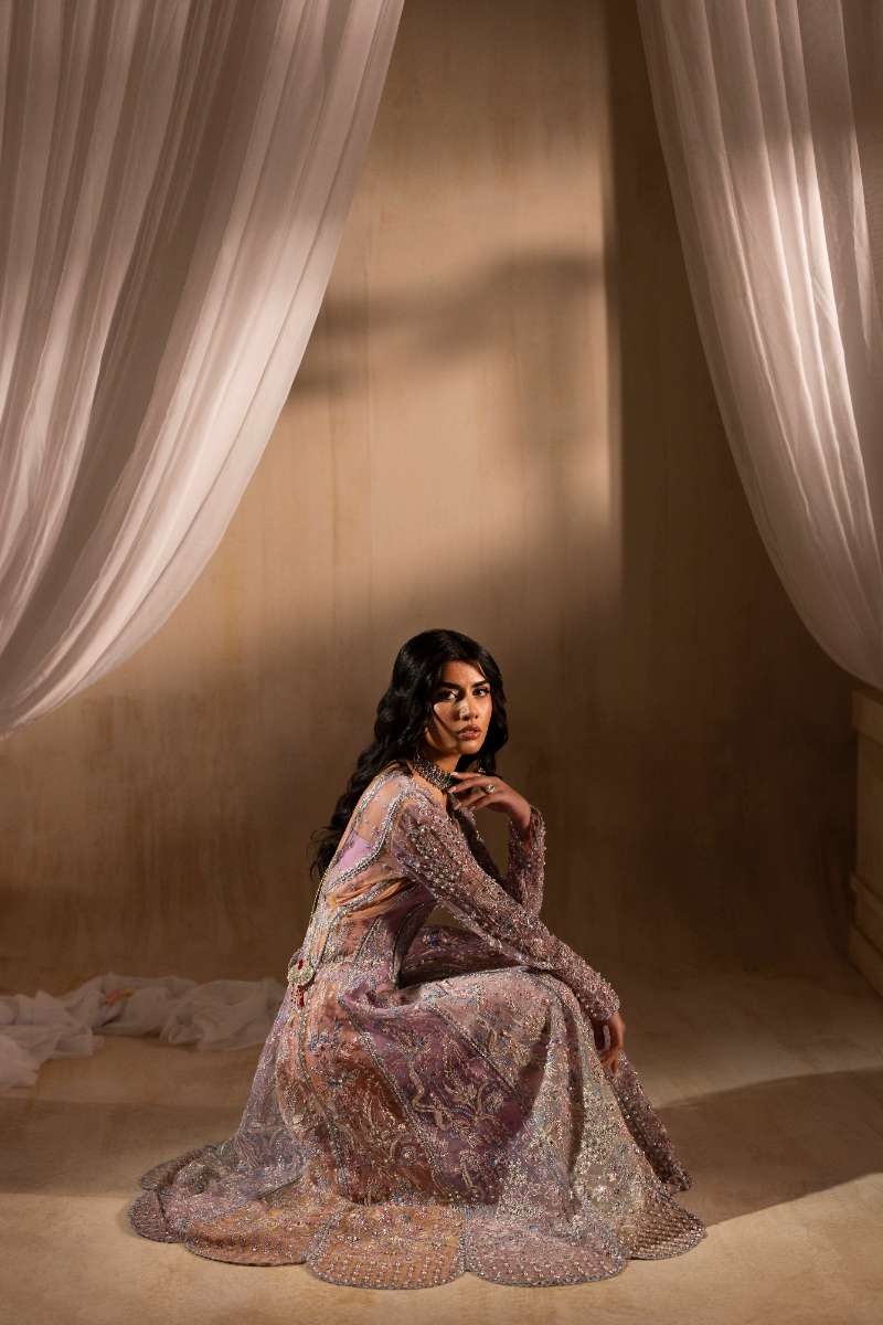 Anayra Amal - Ayra Embroidered + Hand Embellishment Organza Suit For Women - Lavender+ButterYellow+Peach - 3 Piece