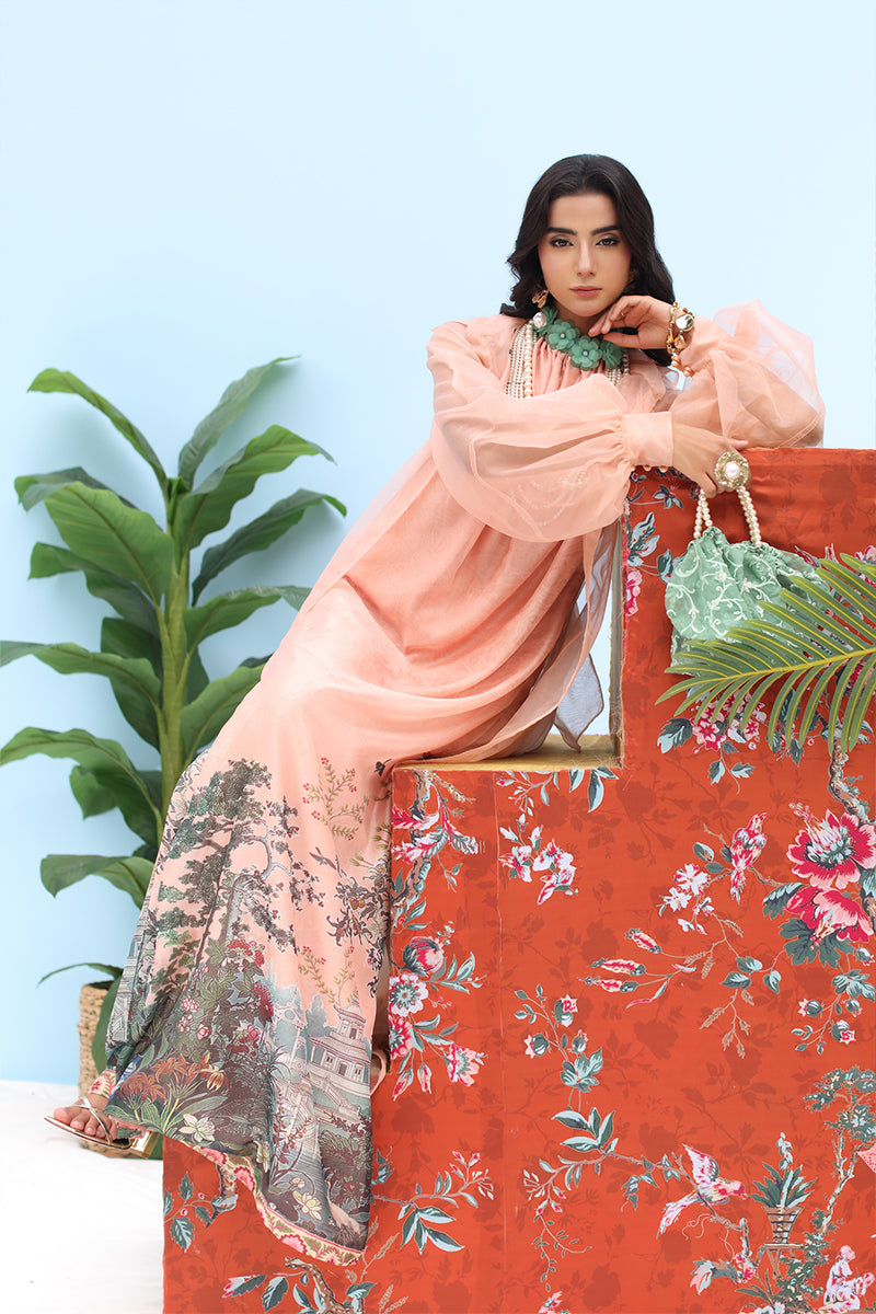 Musferah Saad -  Coral Horizon - peach blush - Organza & Silk - 3 Piece