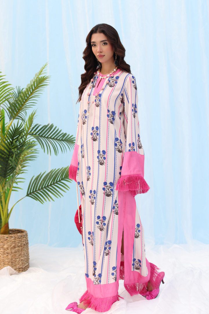 Musferah Saad - Candyline - Beige & Barbie Pink - Silk - 1 Piece