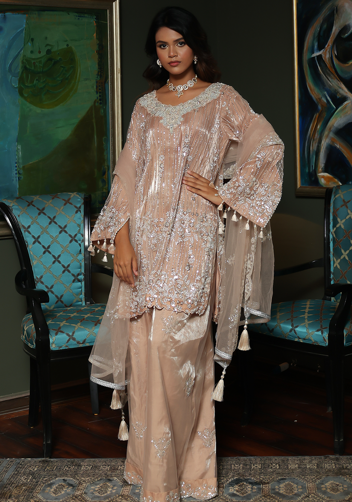 Huma Adnan - Farhana - Net - Peach - 3 Piece