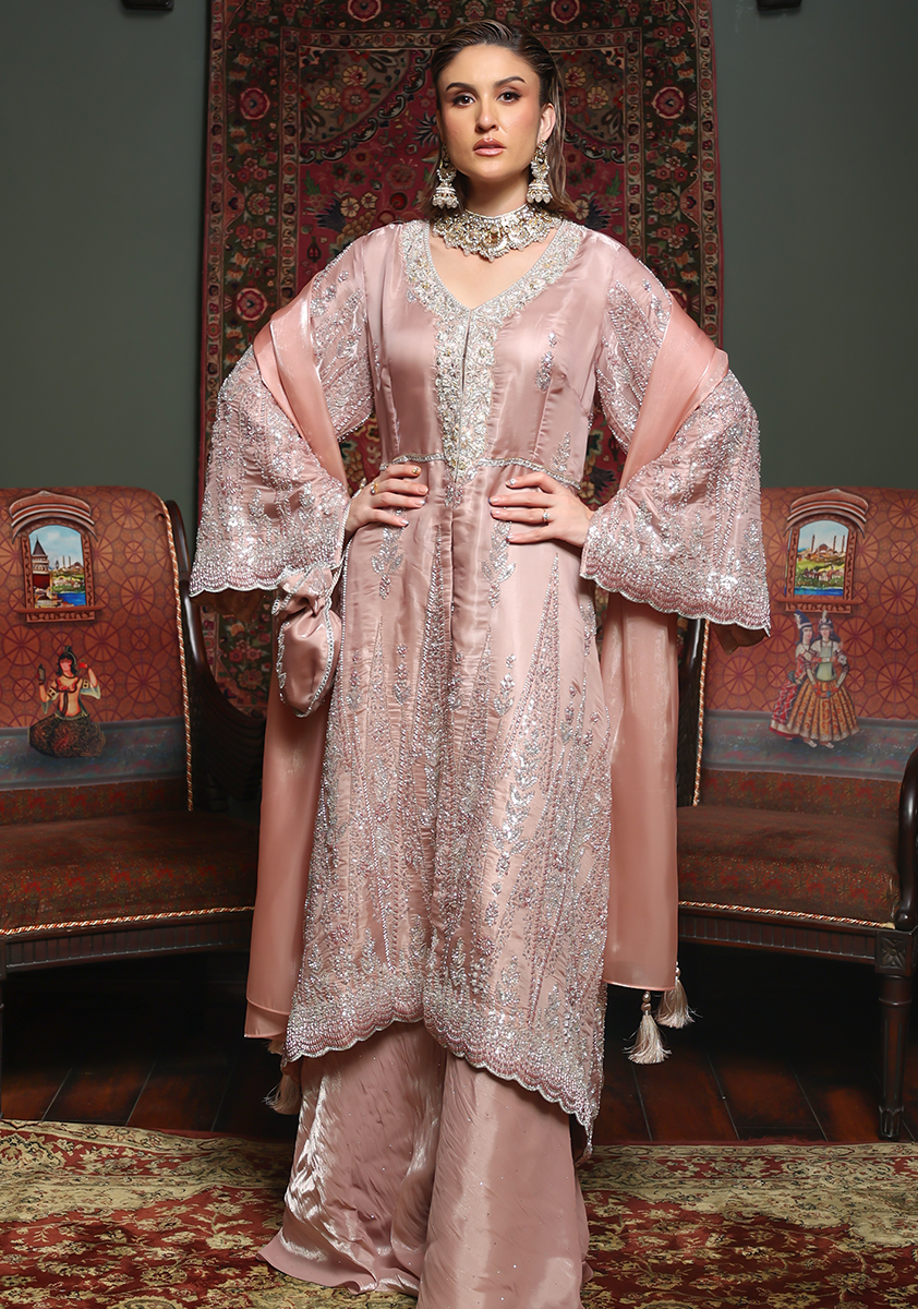 Huma Adnan - Zahmira - Silk - Tea Pink - 3 Piece