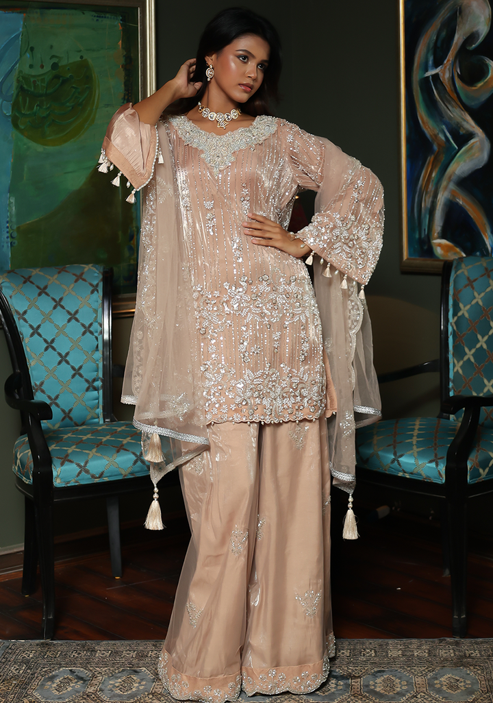 Huma Adnan - Farhana - Net - Peach - 3 Piece