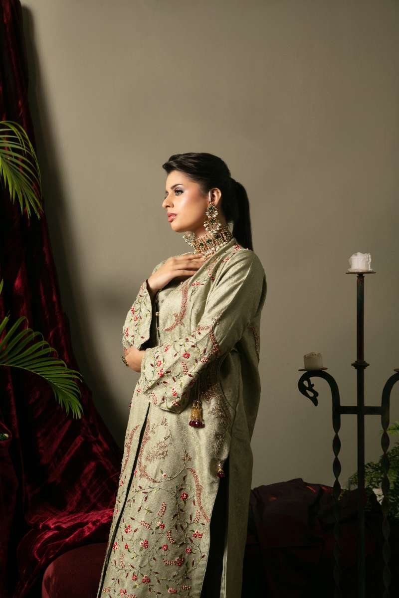 Yasmin Zaman - Iqra Jamawar Suit For Women - Mint Green - 3 Piece
