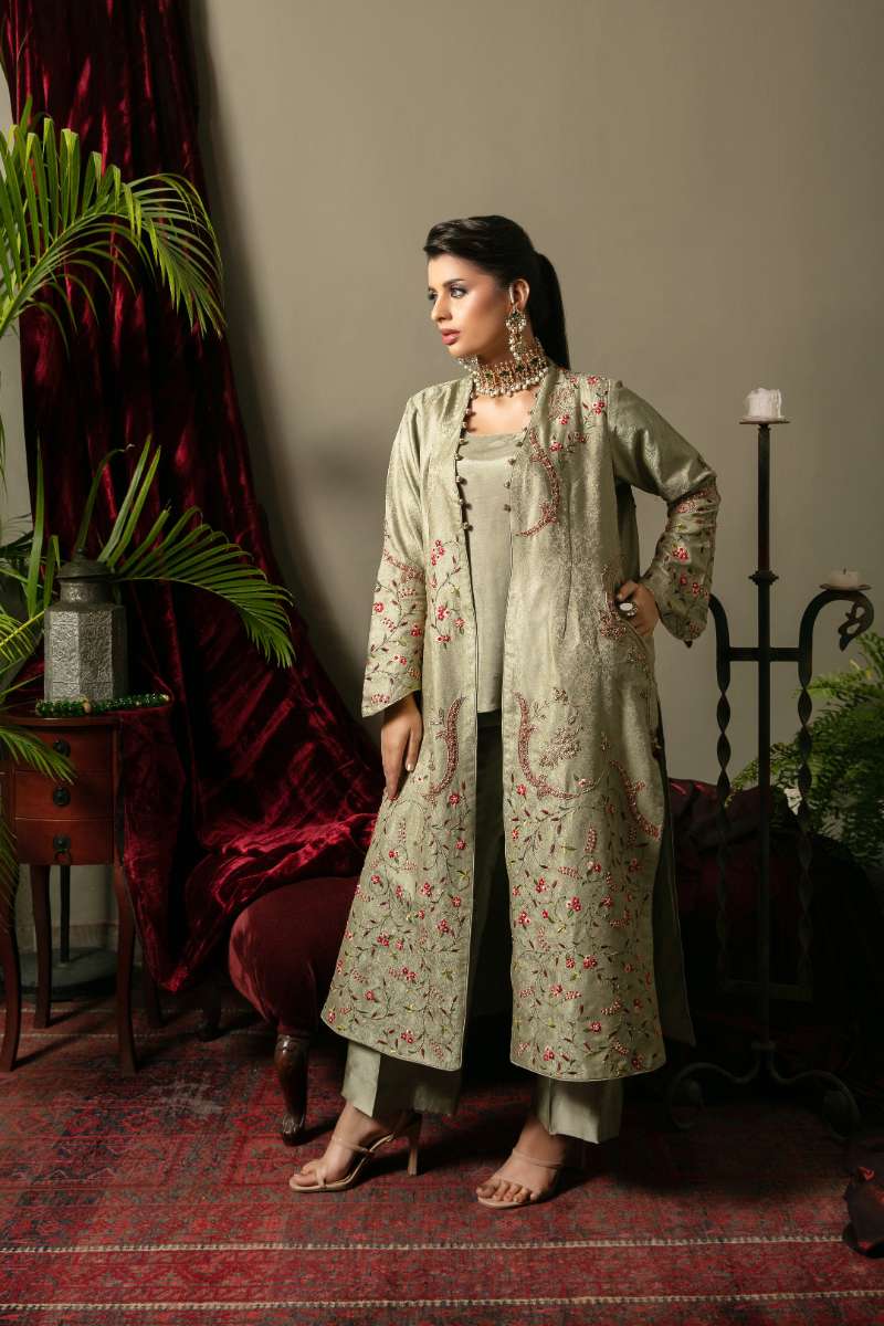 Yasmin Zaman - Iqra Jamawar Suit For Women - Mint Green - 3 Piece